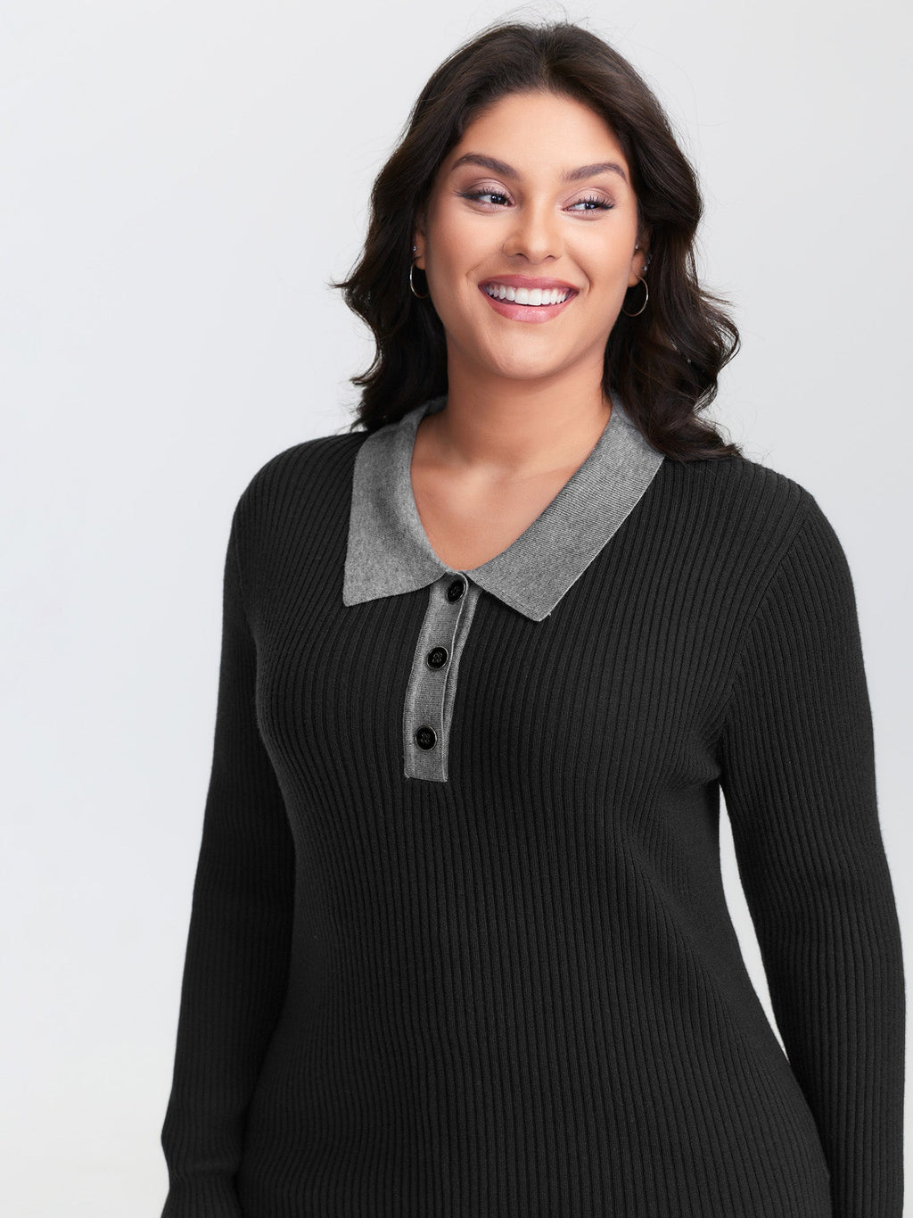 Polo Neck Contrast Metal Buttons Pullover