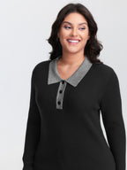 Polo Neck Contrast Metal Buttons Pullover