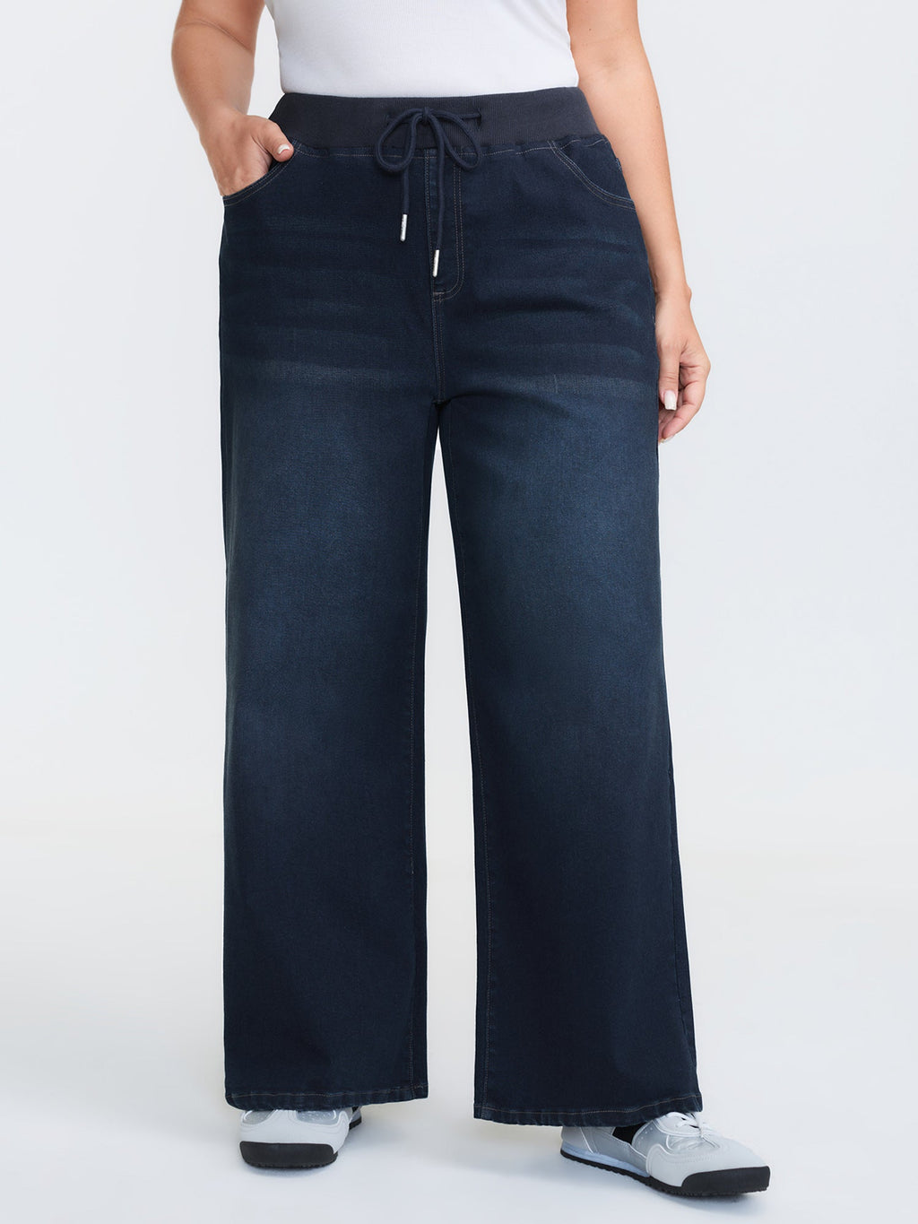 Drawstring Waistband Wide-Leg Jeans