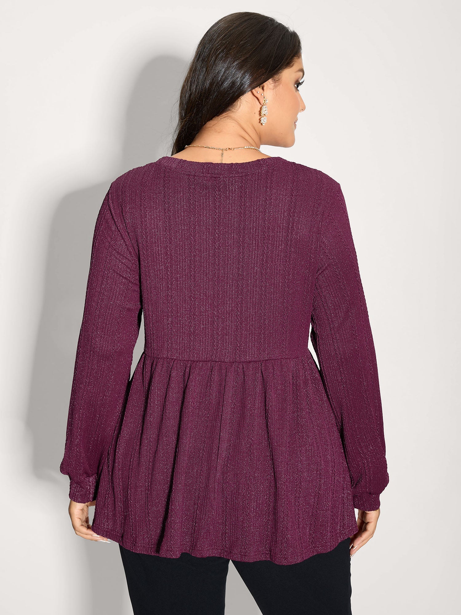 Textured Stretchy Flared Knit Top