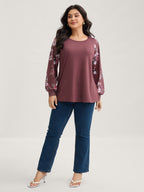 Floral Patchwork Crew Neck Raglan Sleeve T-shirt