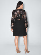 Floral Print Sheer Contrast Midi Dress