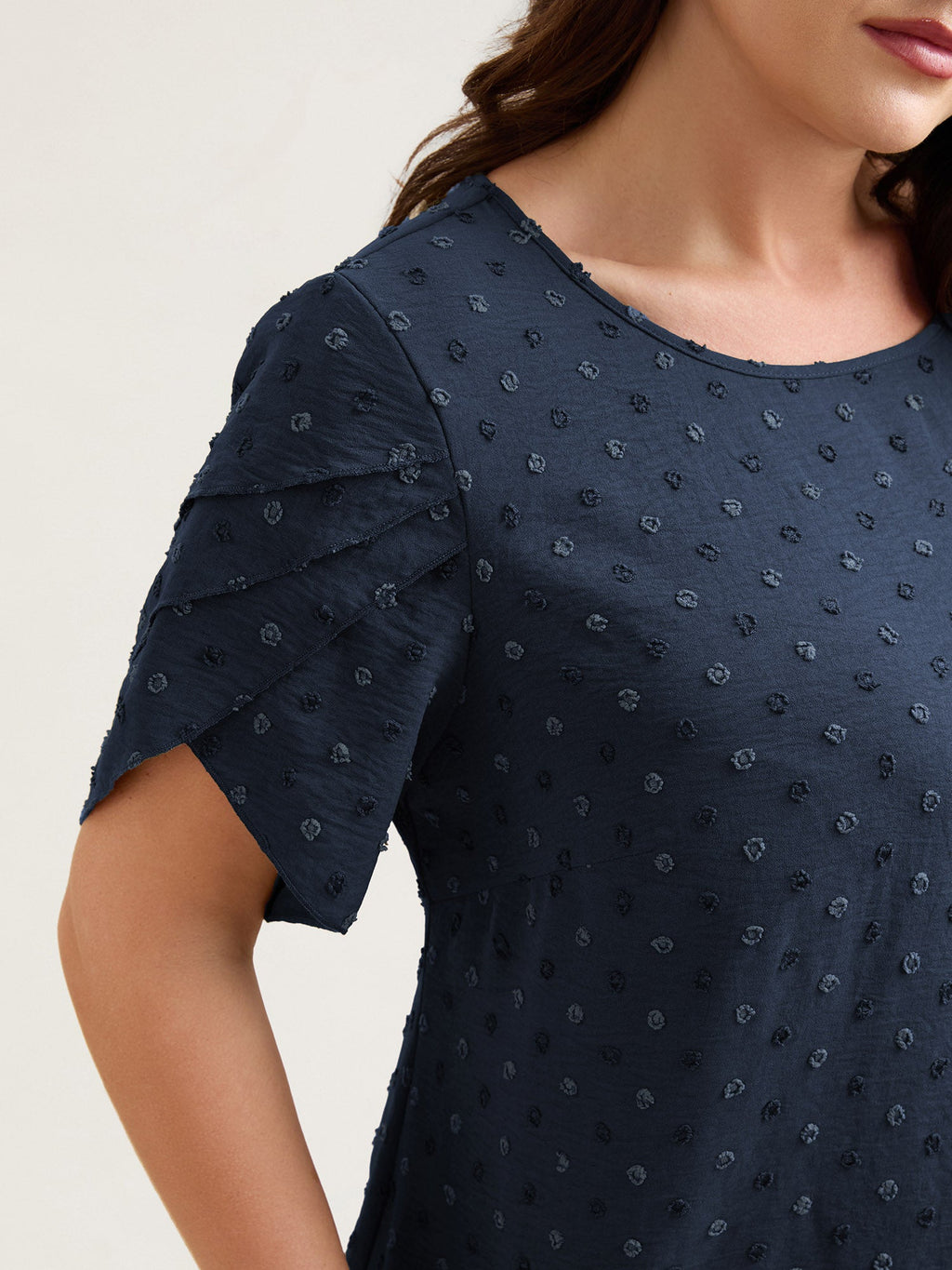 Textured Color Contrast Petal Sleeve Blouse