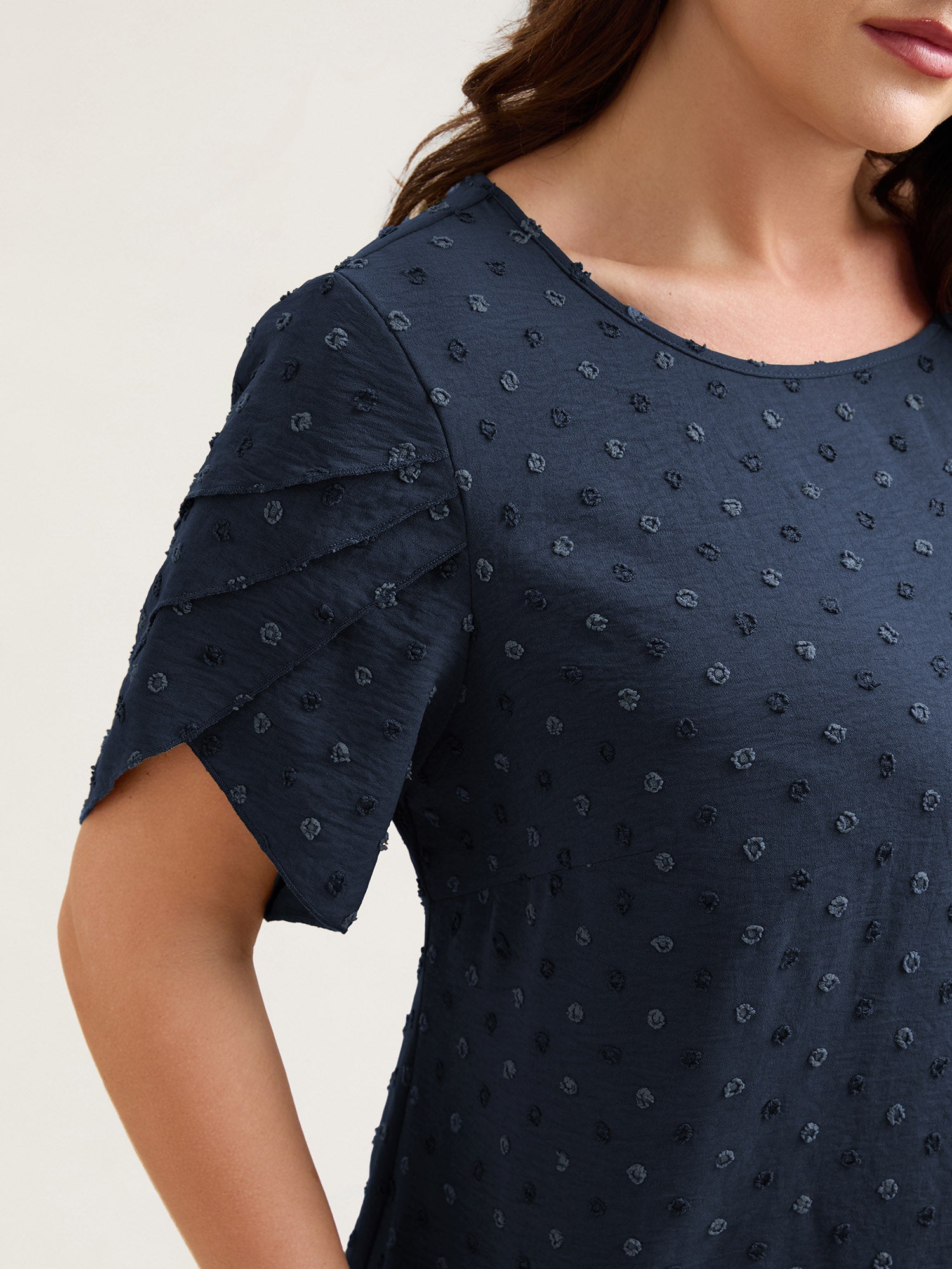 Textured Color Contrast Petal Sleeve Blouse