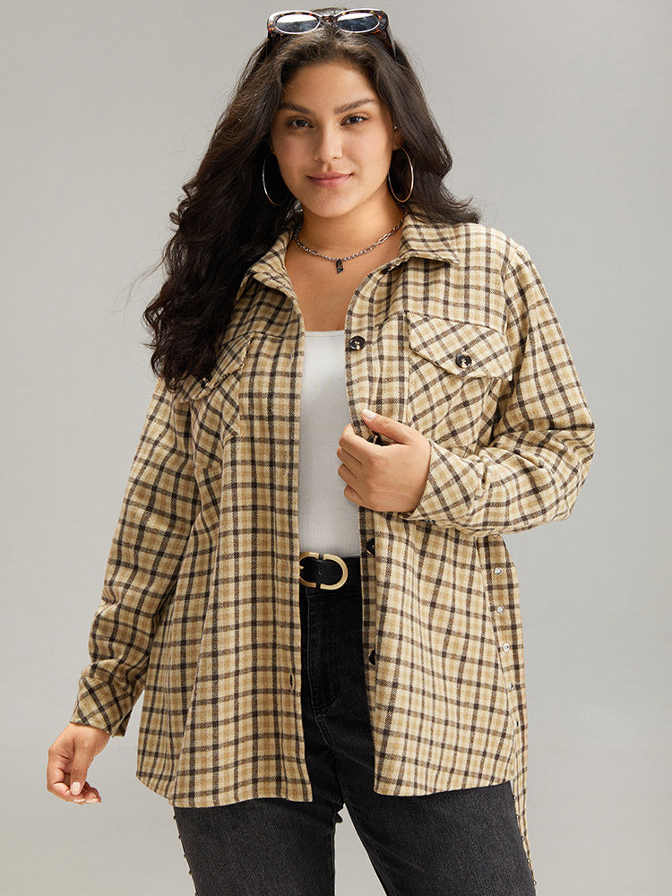 Gingham Pocket Button Through Belted Coat