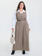 Houndstooth Button Sleeveless Jumpsuit