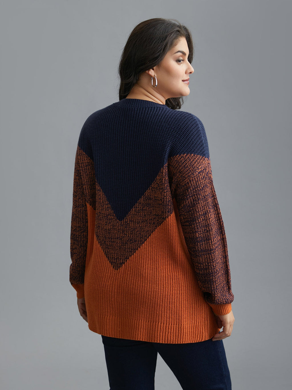Textured Balloon Sleeves Color Block Pullover