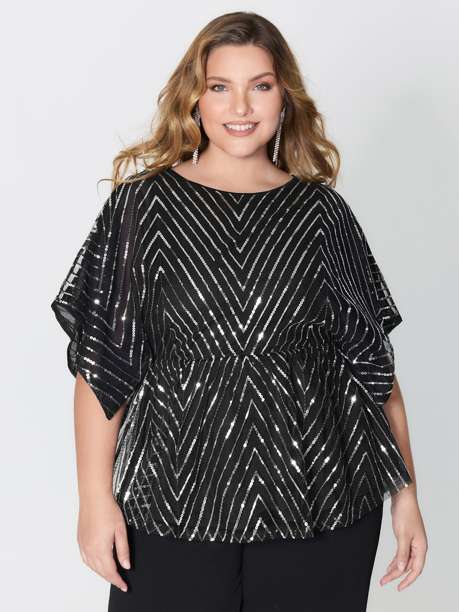 Zigzag Sequin Stretchy Waist Blouse