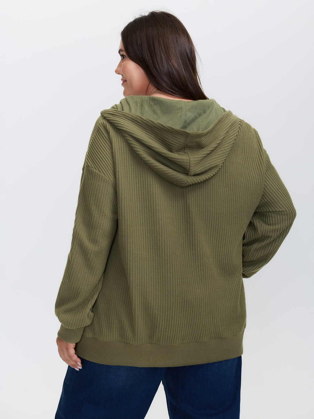 Ribbed Texture Pockets Hooded Coat