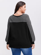 Stripe Boat Neck Balloon Sleeve Pullover