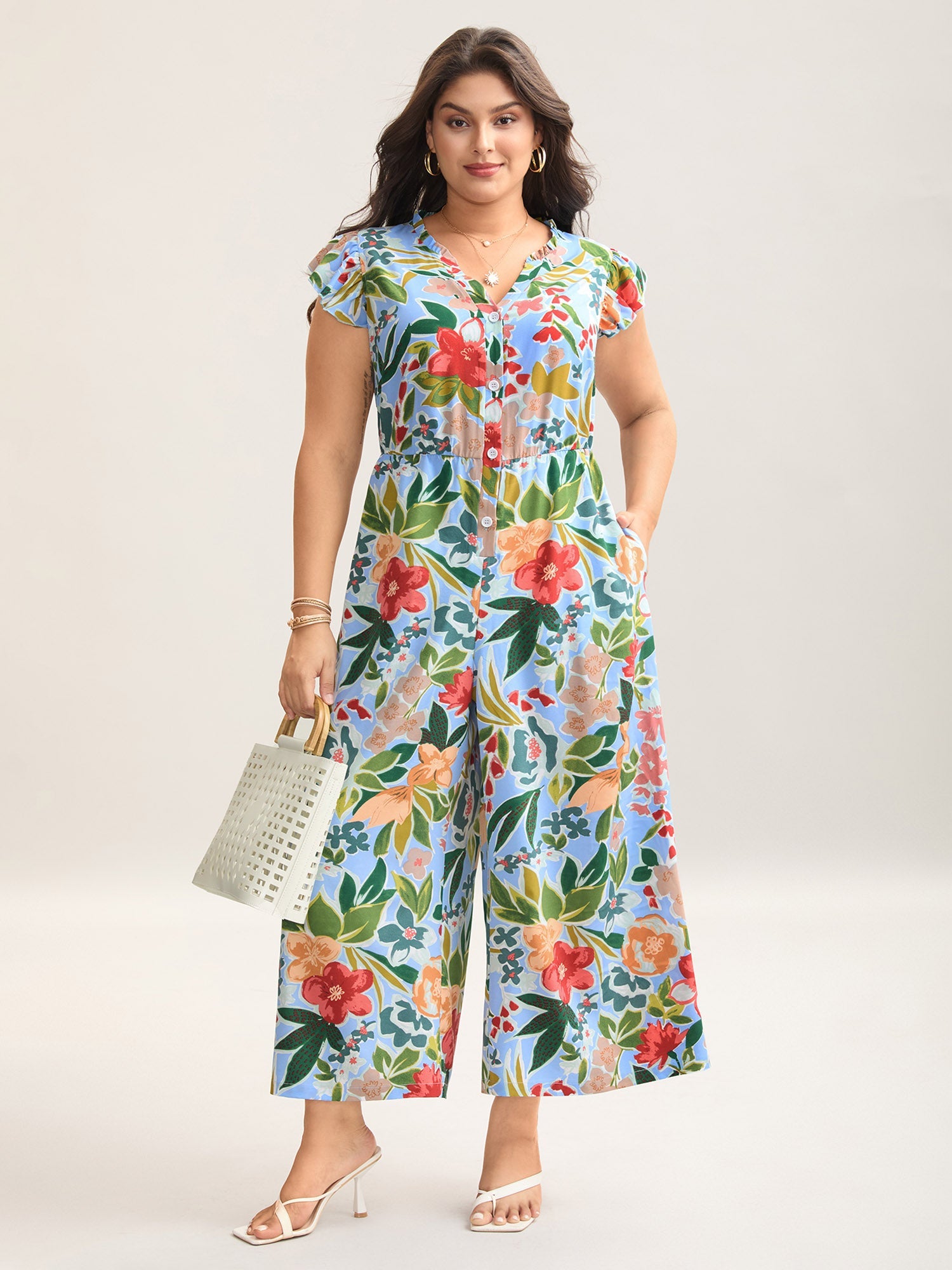 Sunkissed Floral Print Button Wide-Leg Jumpsuit