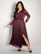 Shimmery Hot Stamp Stretchy Slit Maxi Dress