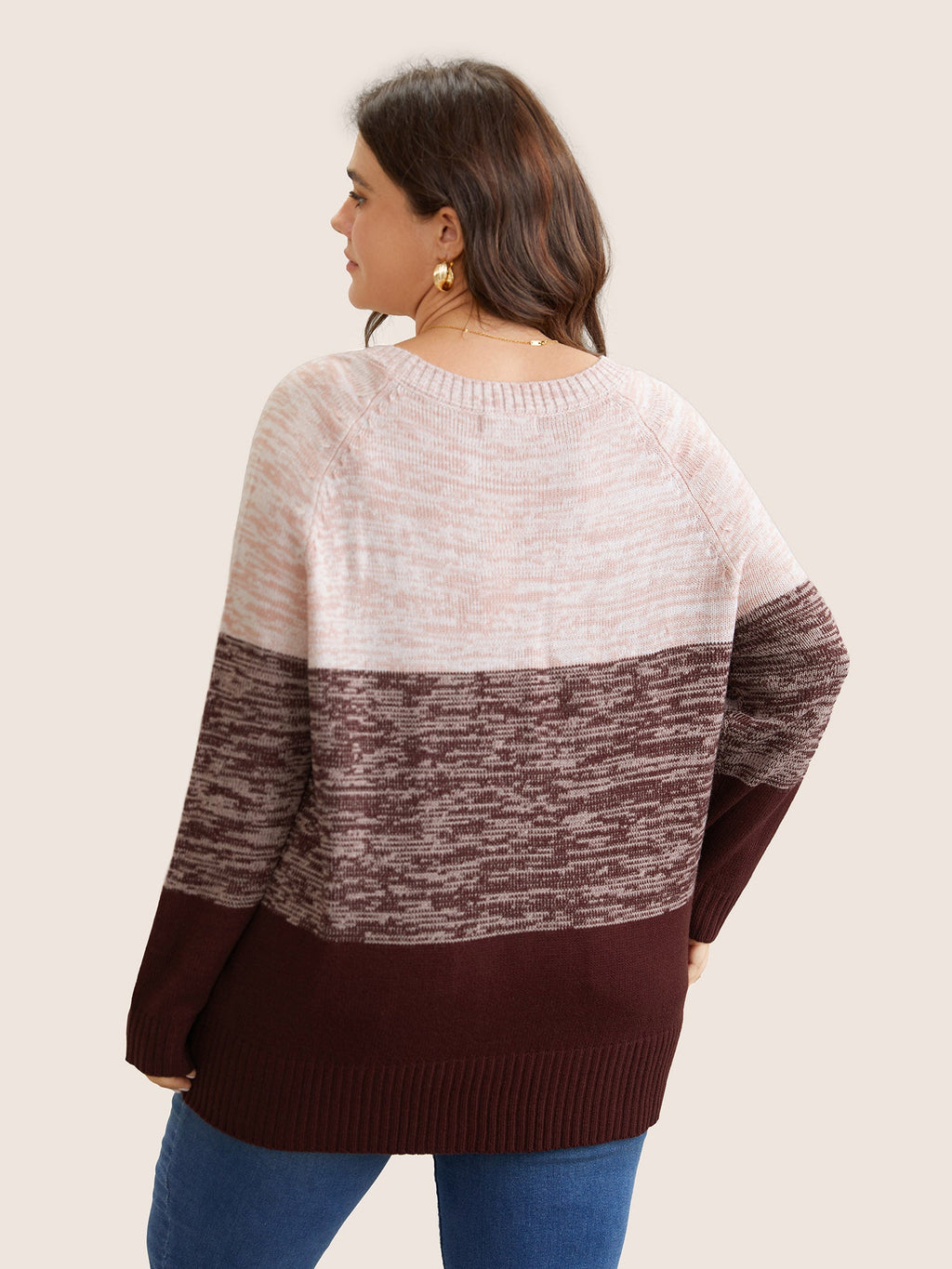 Colorblock Contrast Heather Button Detail Pullover