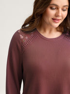 Waffle Spliced Floral Lace Sweatshirt