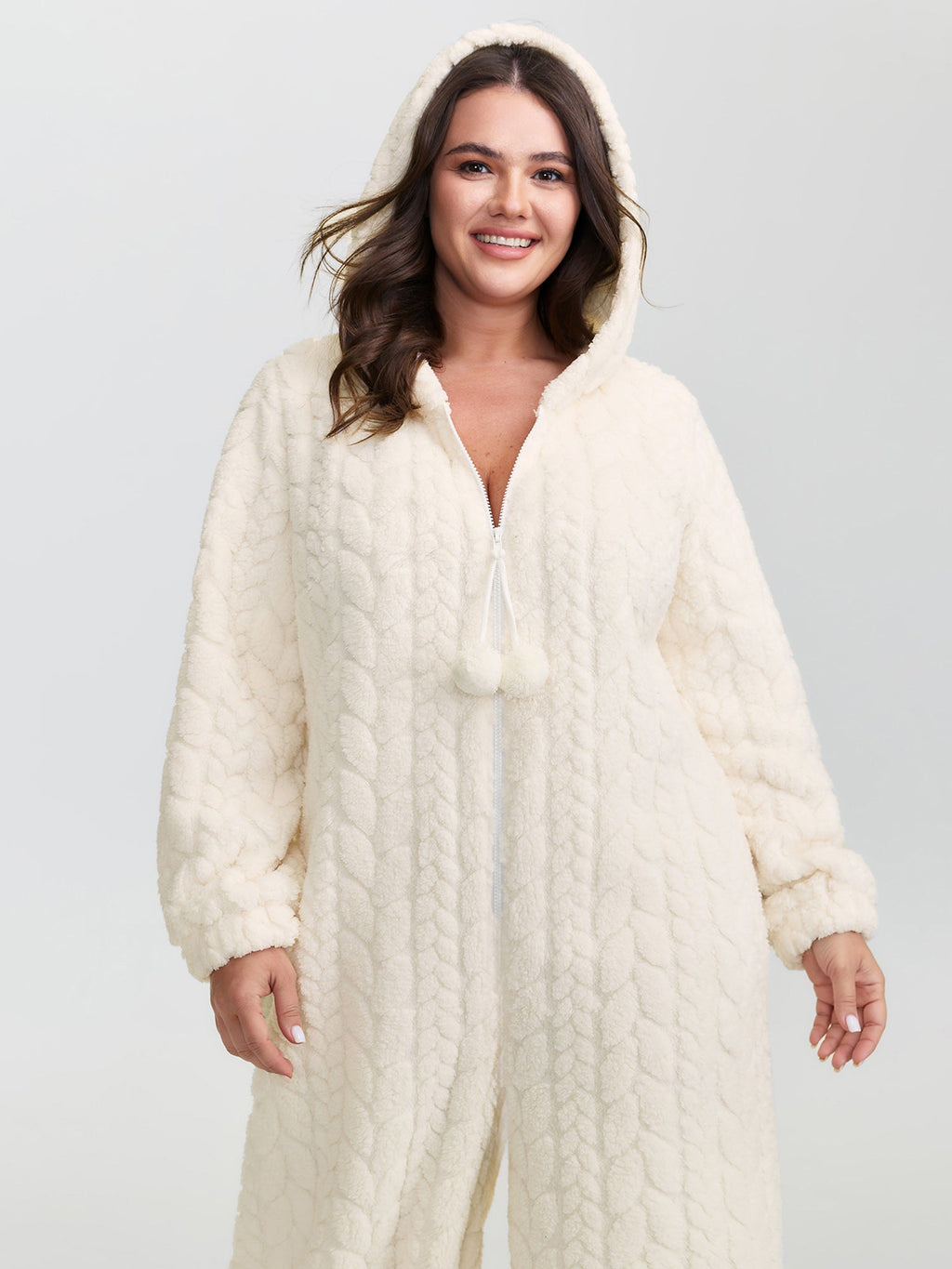 Fleece Half Zipper Hooded Sleep Jumpsuit