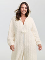 Fleece Half Zipper Hooded Sleep Jumpsuit