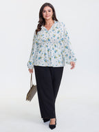 Floral Print Waist Defining Neck Tie Blouse