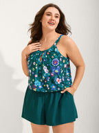 Floral Print Keyhole Pockets Swim Romper