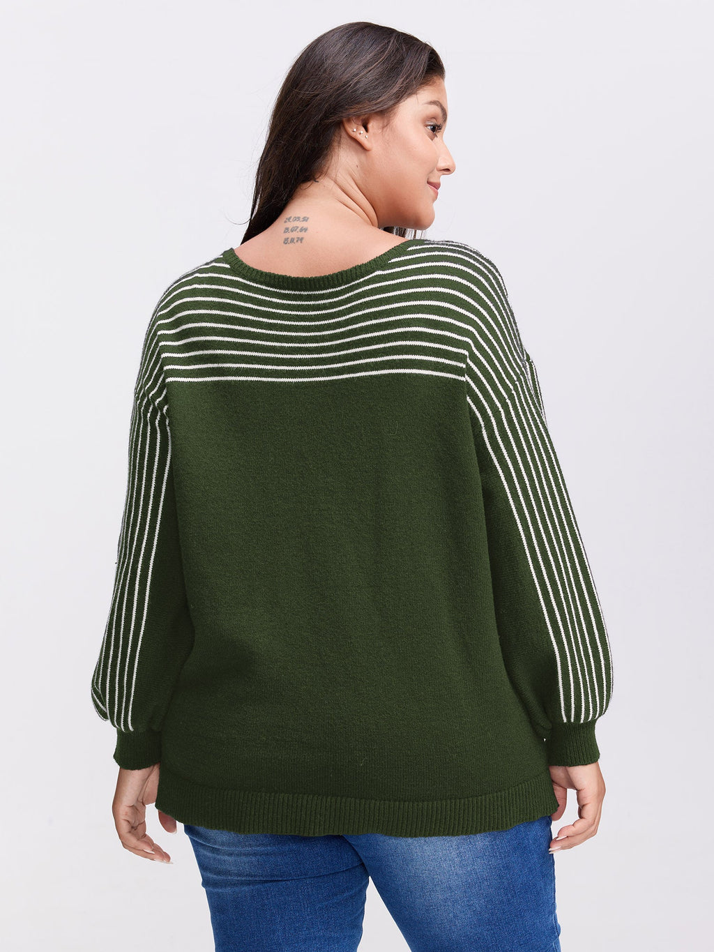 Stripe Boat Neck Balloon Sleeve Pullover
