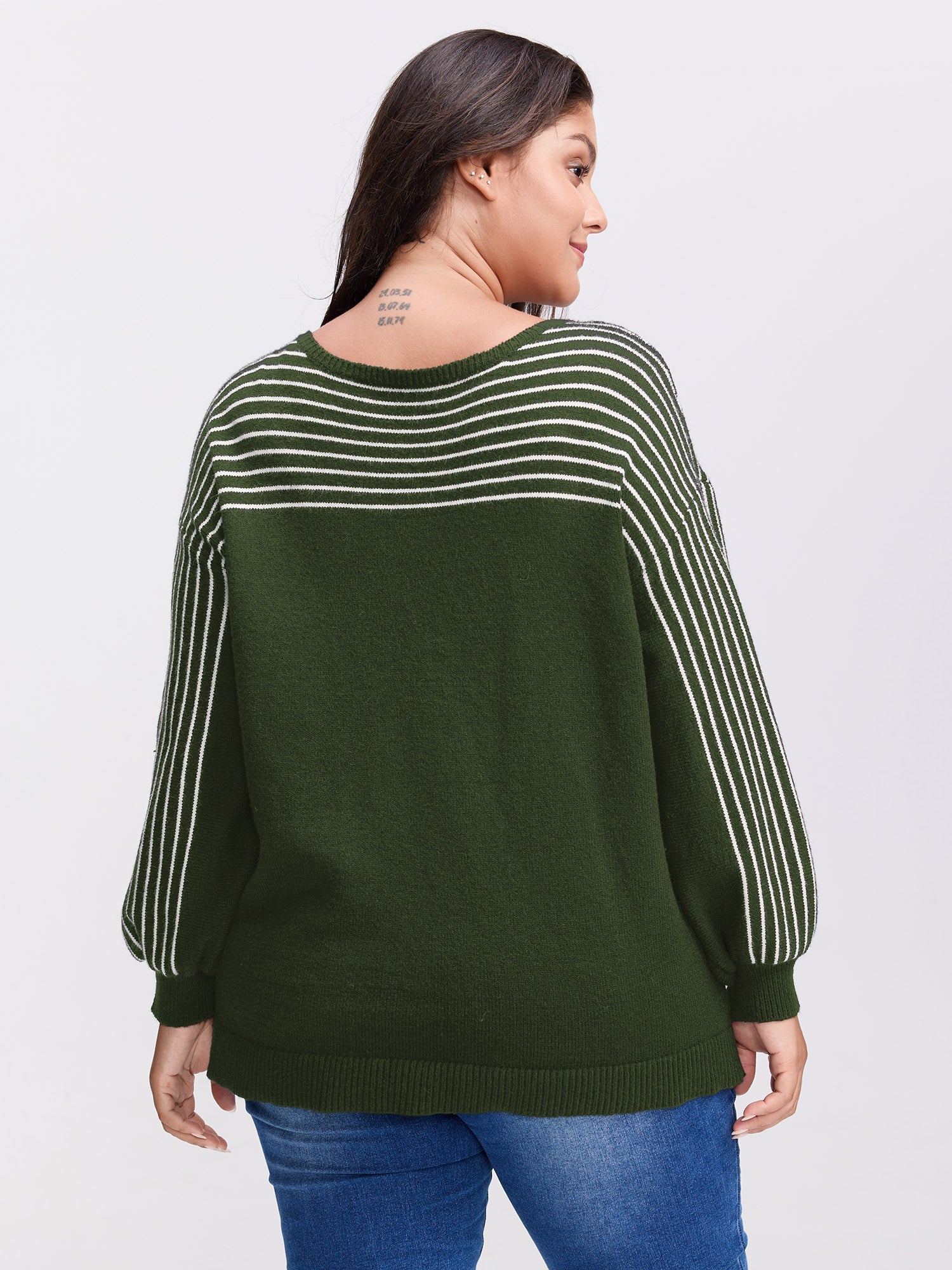 Stripe Boat Neck Balloon Sleeve Pullover