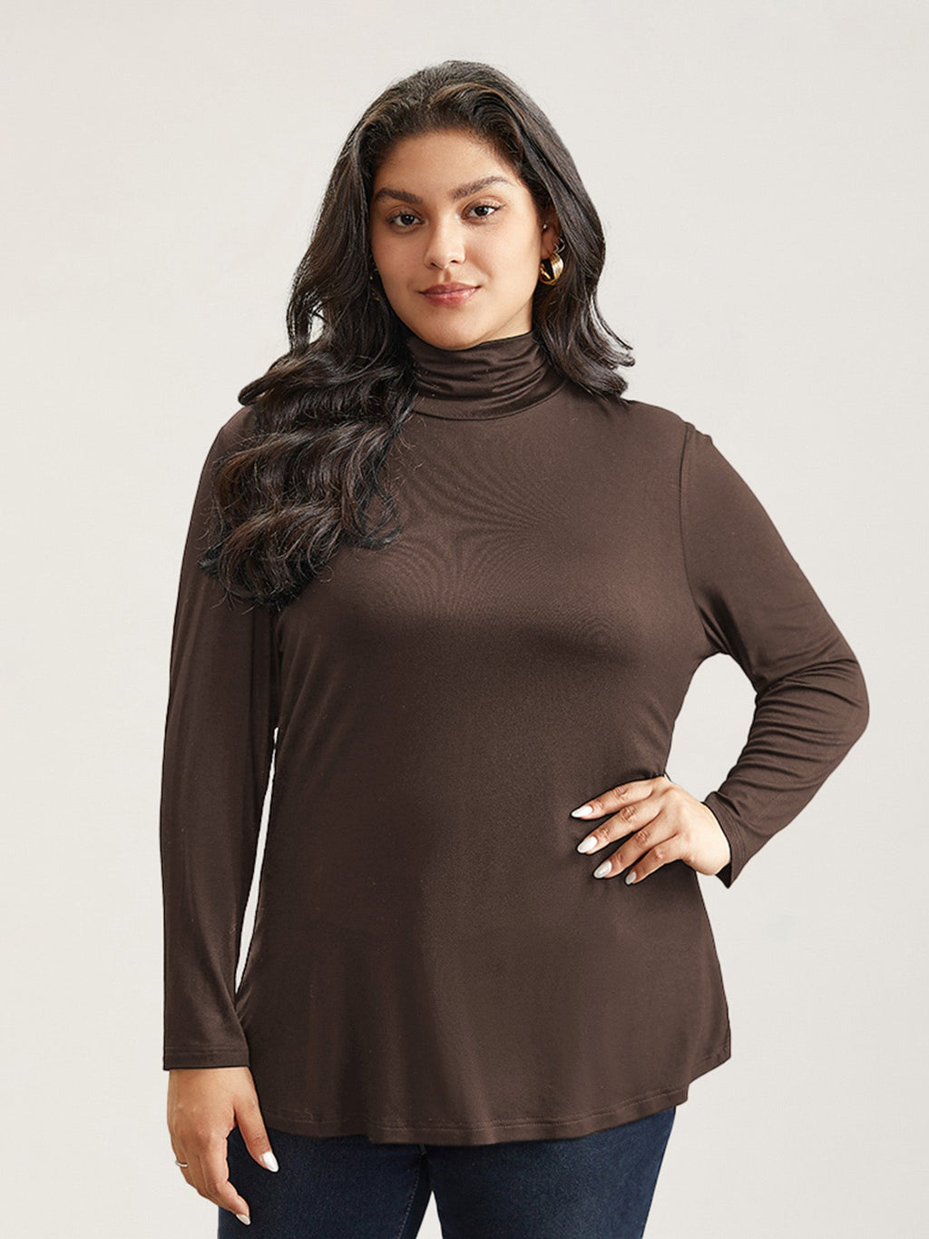 Supersoft Essentials Solid Funnel Neck Knit T-shirt