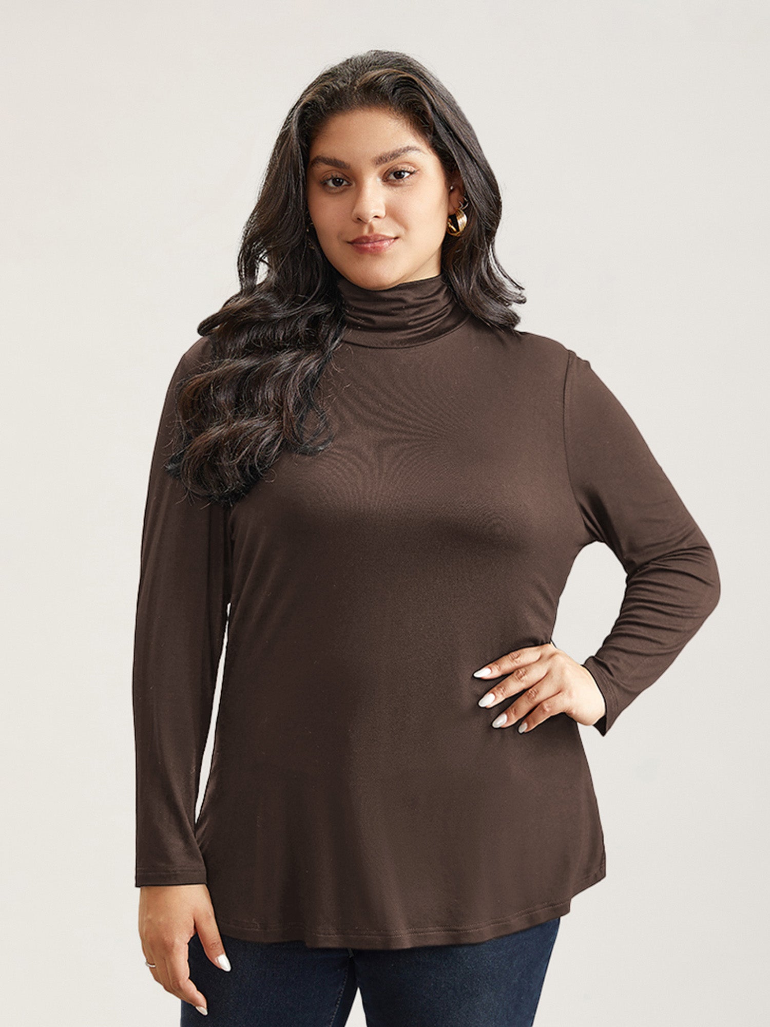 Supersoft Essentials Solid Funnel Neck Knit T-shirt