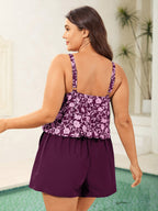 Floral Print Keyhole Pockets Swim Romper