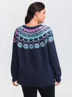Stretchy Floral Color Gradient Jacquard Pullover