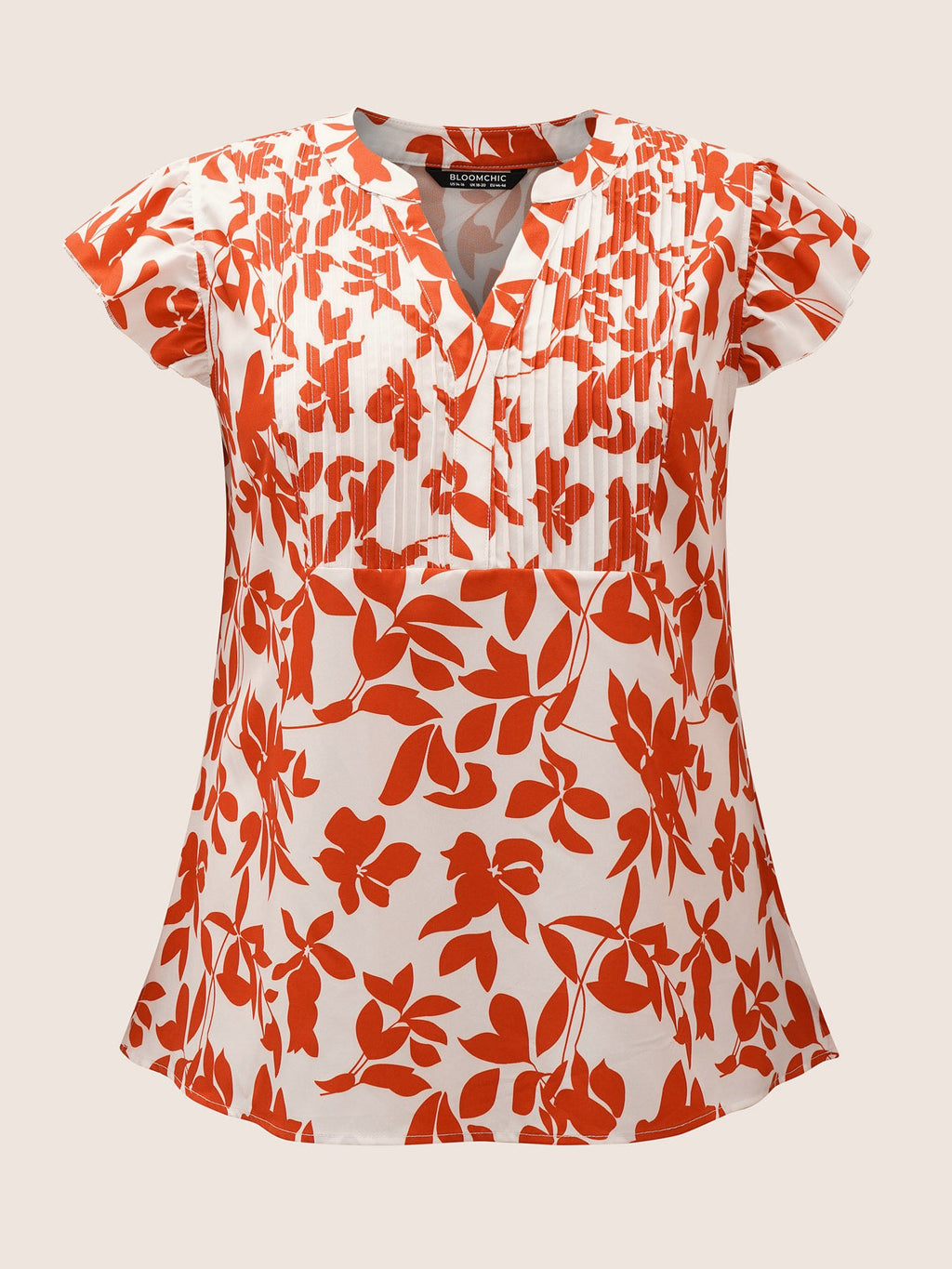 Silhouette Floral Print Notched Collar Pleated Blouse