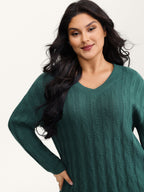 Cable Knit Textured V-Neck Pullover