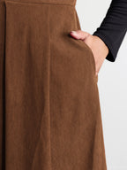Corduroy Stretchy Waist V-Neck Midi Dress