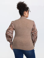 Floral Print Heather Mock Neck Knit Top