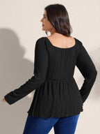 Ribbed Adjustable Drawstring Bodice Flared T-Shirt