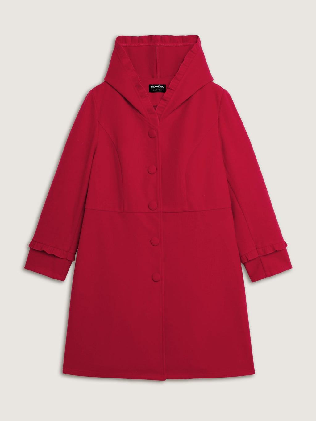 Ruffle Trim Waist-Defining Pockets Coat