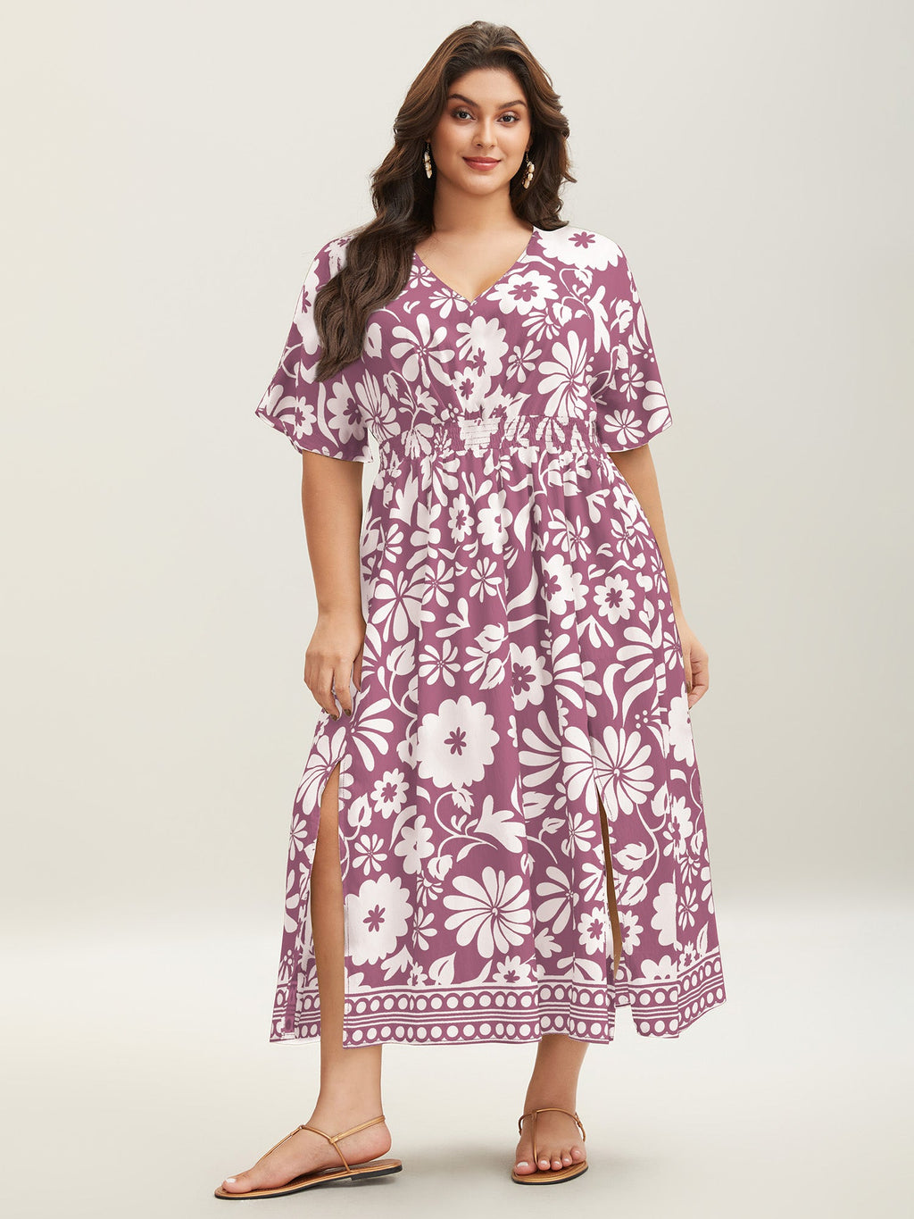 Large Floral Print Pockets Midi Dress