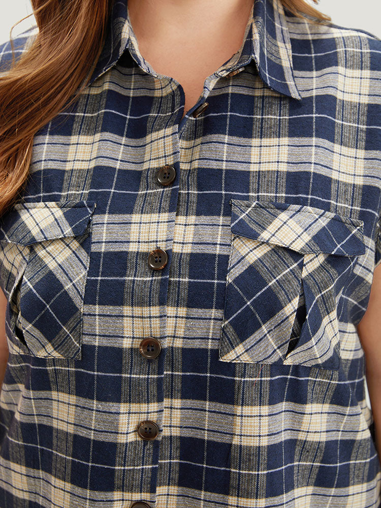 Plaid Flap Pocket Button Up Sleeveless Jacket