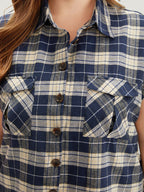 Plaid Flap Pocket Button Up Sleeveless Jacket