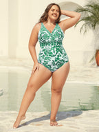 Two-Piece Floral Print Ruched Mesh Swimsuit, Sarong