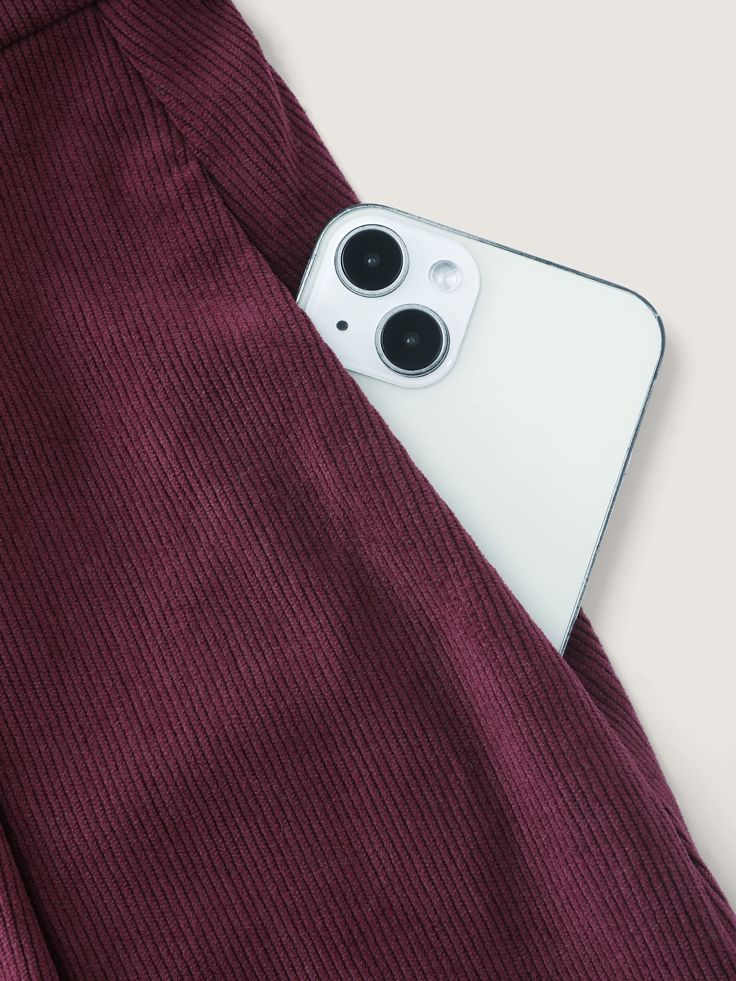 Corduroy Stretchy Waist V-Neck Midi Dress