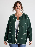 Bowknot Jacquard Wavy Edge Knit Cardigan