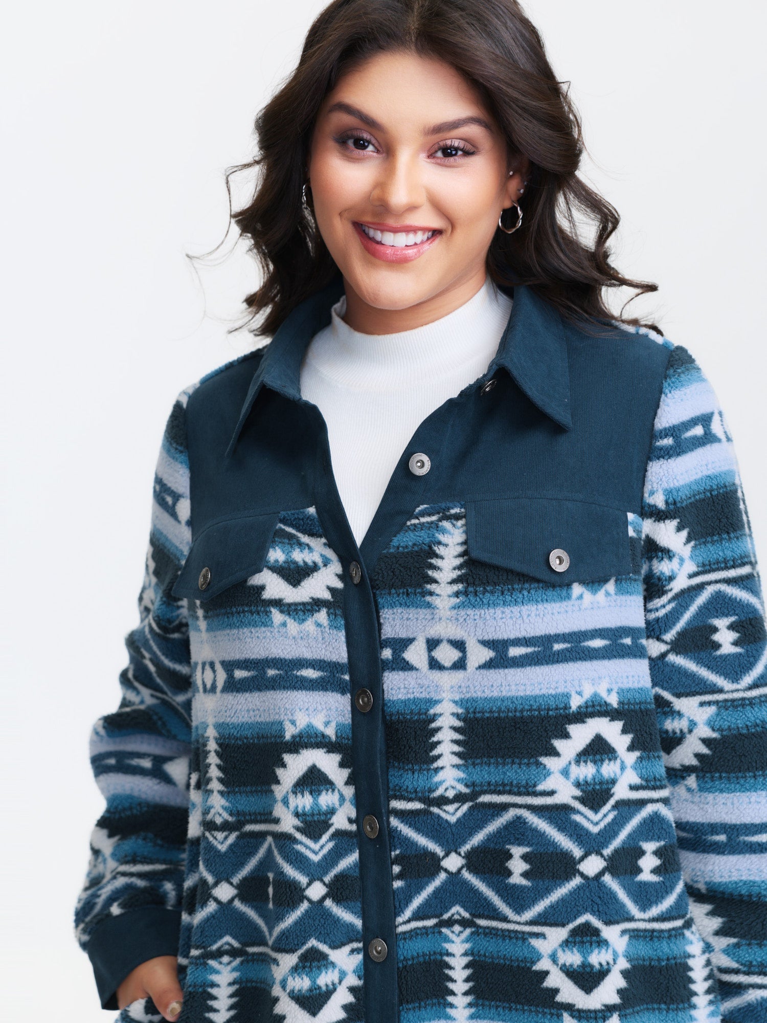 Geometric Print Button Jacket