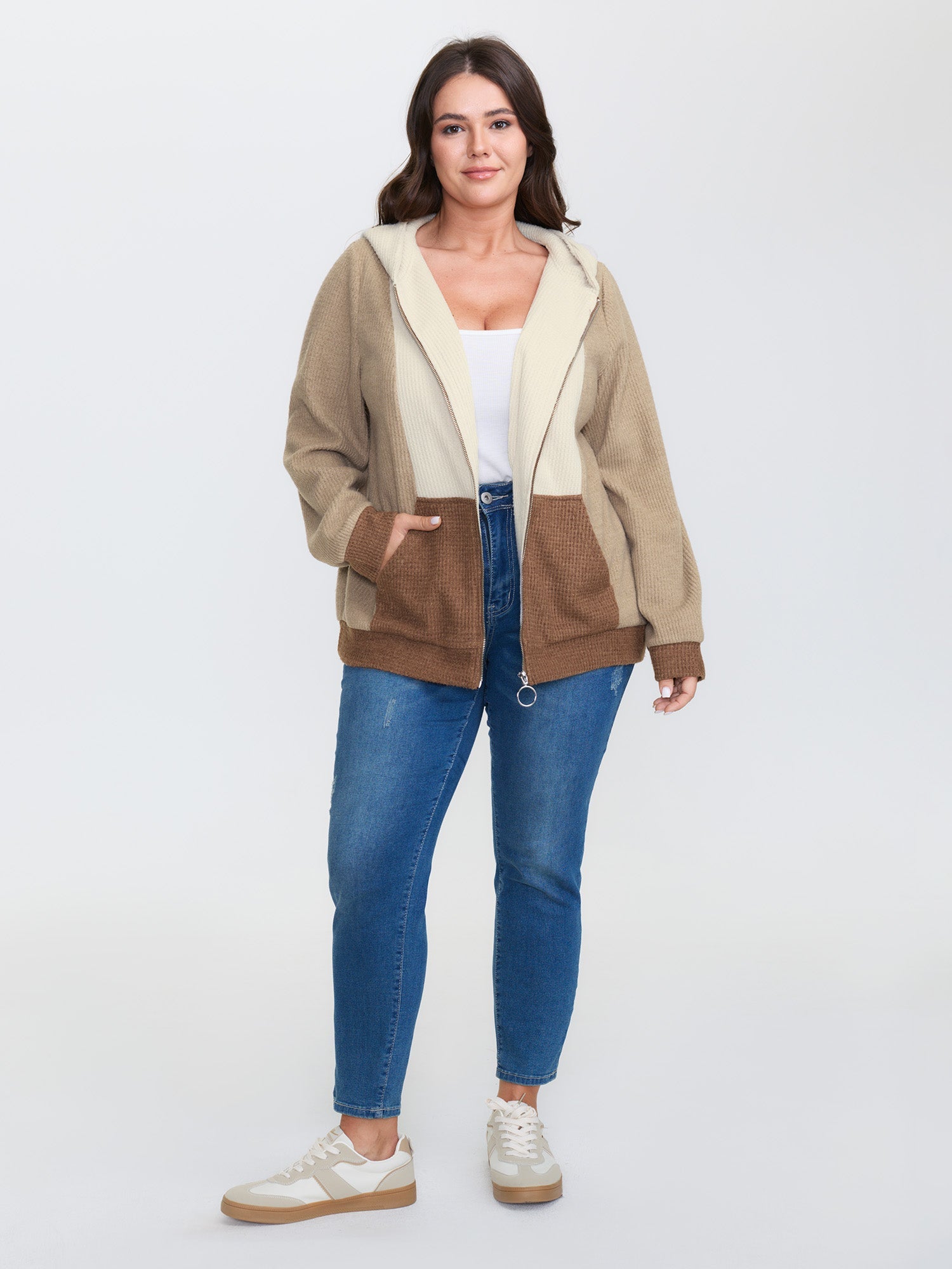 Hooded Colorblock Zipper Jacket