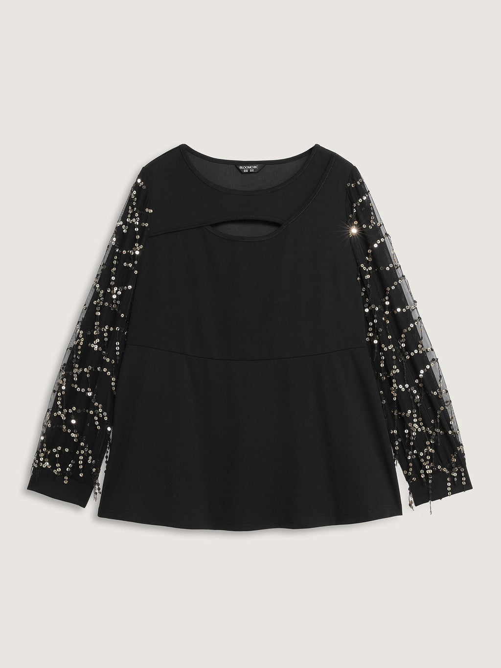 Sequin Sleeve Cut-Out Neck Top