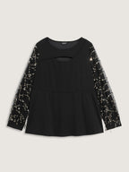 Sequin Sleeve Cut-Out Neck Top