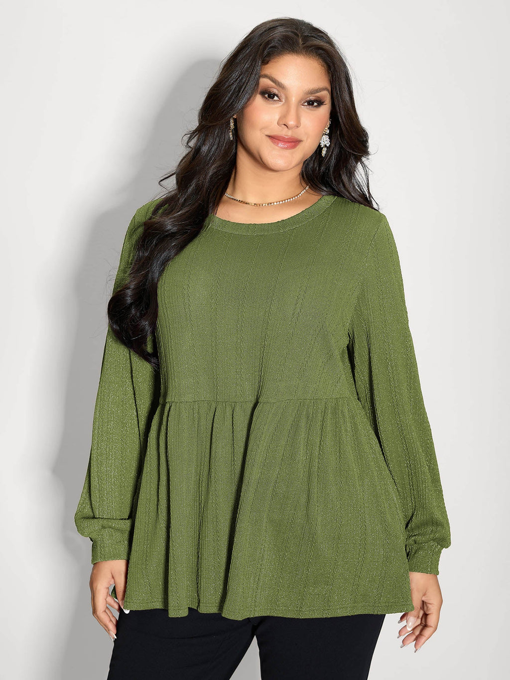Textured Stretchy Flared Knit Top