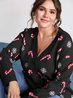 Holiday Candy Patch Pockets Knit Cardigan