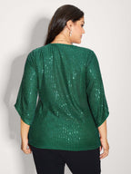 Shimmery Sequin Gathered Flared Sleeve Blouse