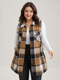 Plaid Flap Detail Sleeveless Jacket
