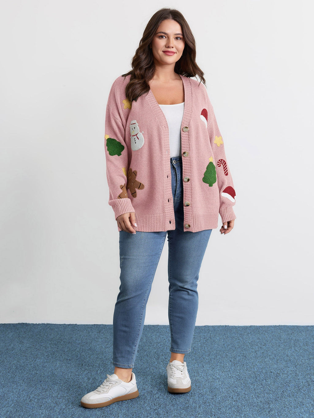 Gingerbread Santa Embroidery Knit Cardigan