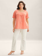 Cotton Square Neck Ruffled Sleeve Shirt